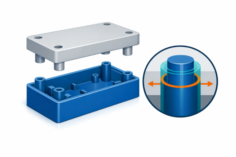 Injection molded housing and cover with illustrated tolerance zones