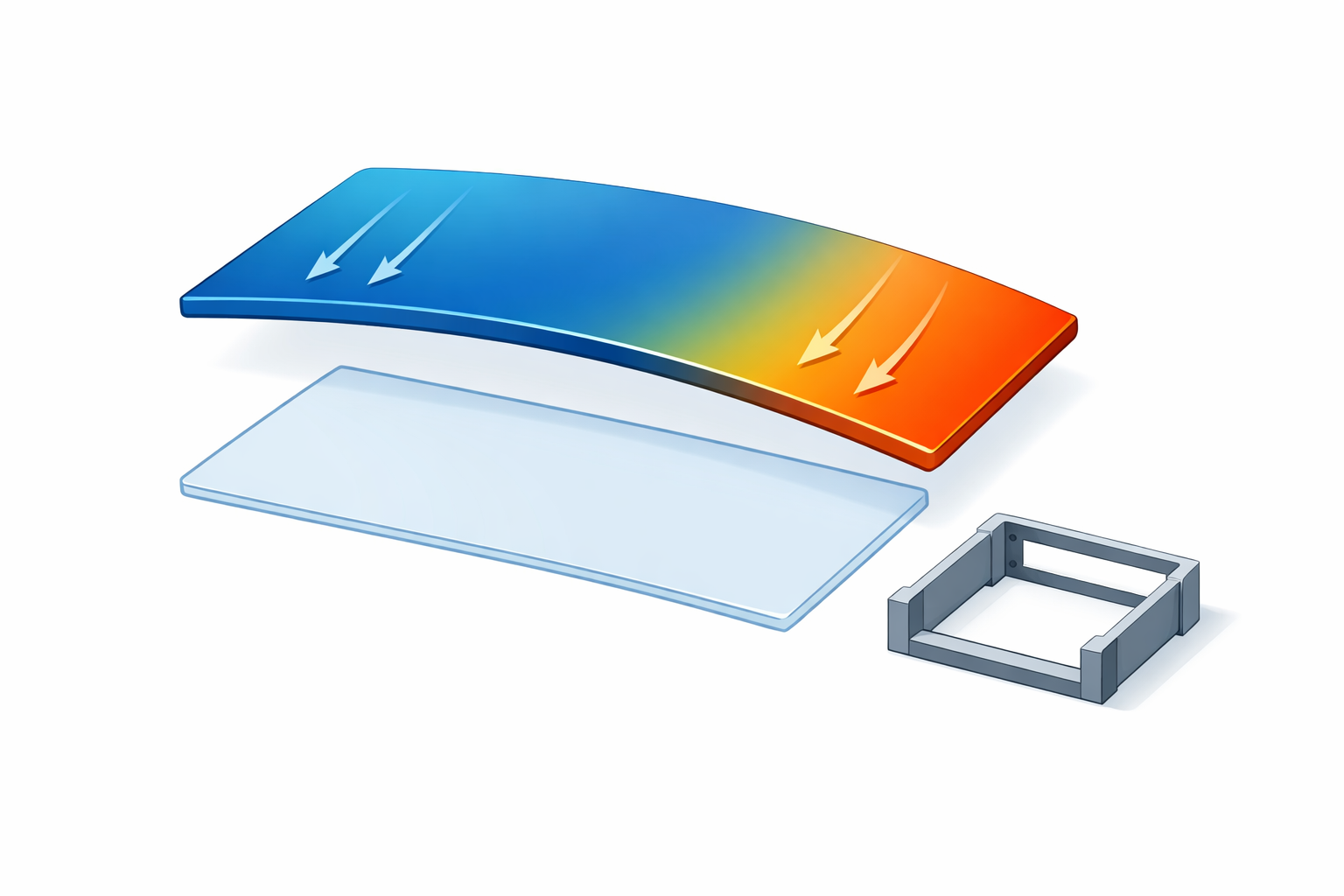 Flat reference panel compared with a warped injection-molded panel