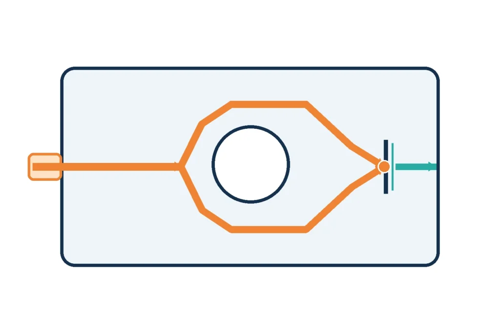 Injection molding flow fronts forming a weld line behind a hole