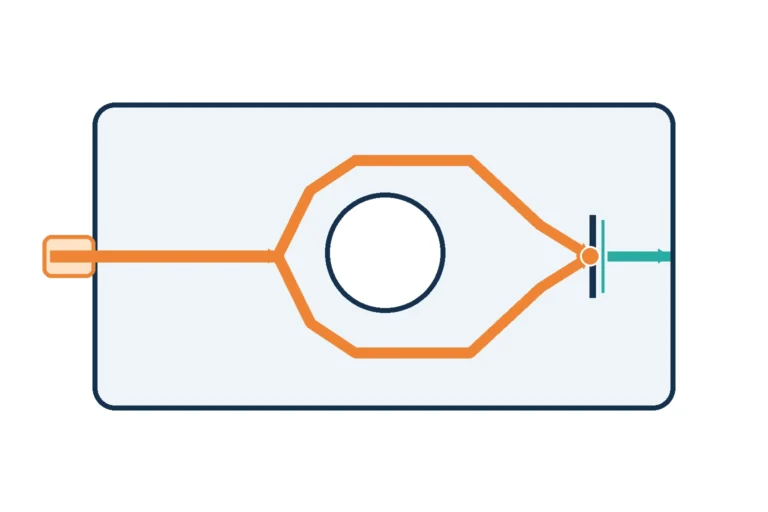 Injection molding flow fronts forming a weld line behind a hole